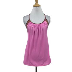Lululemon Layered No Limits Tank Top Women 4 Pink Gathered Back Athletic Stretch